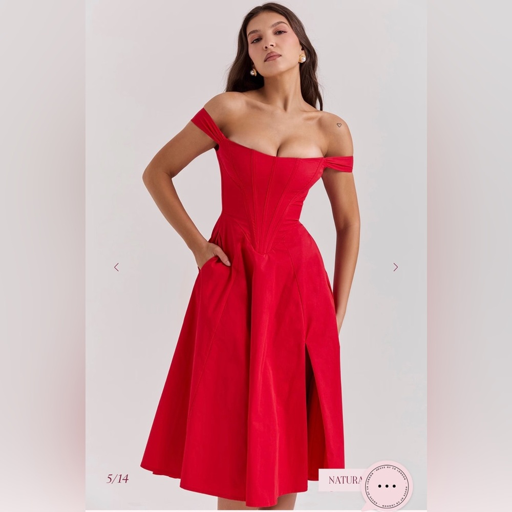 NWT House of CB Saira Red Midi Sundress